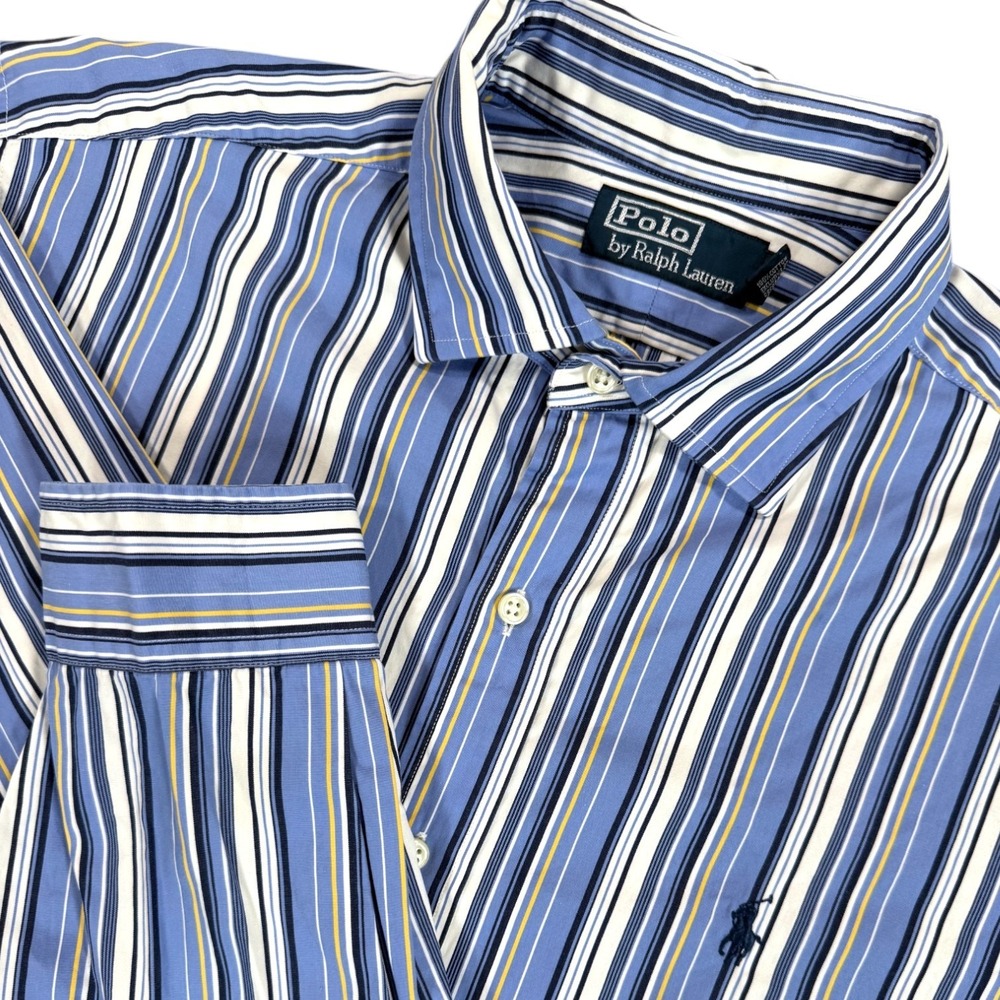 POLO by Ralph Lauren Button Down Sports Shirt Mens XL Blue Striped Long Sleeve